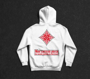 Sweat poker à capuche blanc avec symbole carreau dos