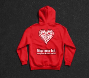 Sweat poker à capuche rouge et rouge avec symbole cœur dos