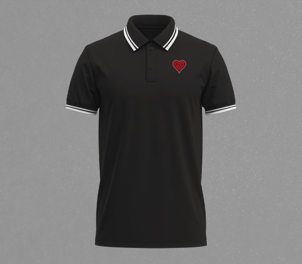 Polo-liseres-Coeur-Noir-blanc-face Polo à liserés contrastés Mana Line | Cœur